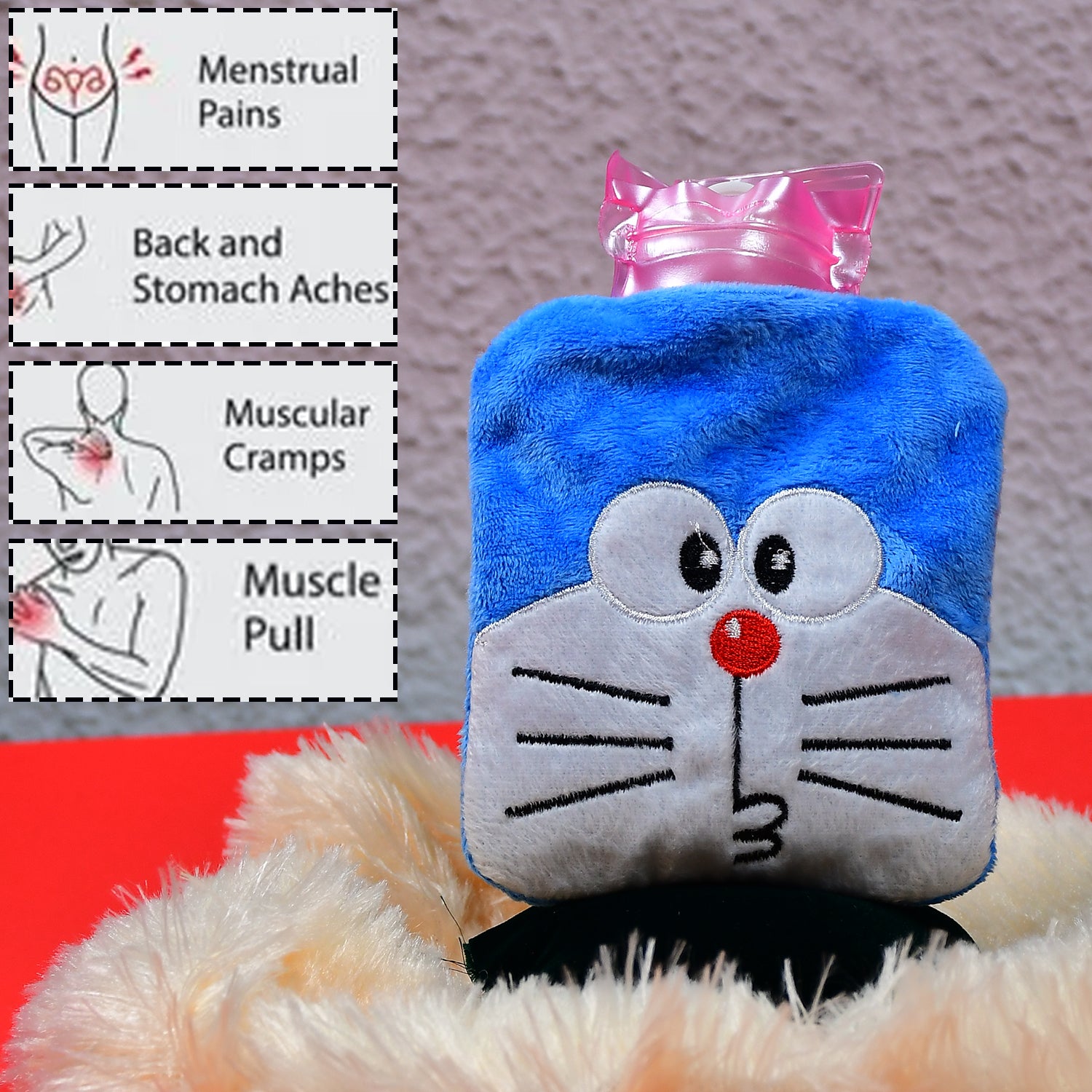 6504 Doremon small Hot Water Bag with Cover for Pain Relief, Neck, Shoulder Pain and Hand, Feet Warmer, Menstrual Cramps. DeoDap 6504 Doremon small Hot Water Bag with Cover for Pain Relief, Neck, Shoulder Pain and Hand, Feet Warmer, Menstrual Cramps. DeoDap